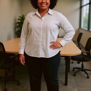 ⚫️⚪️ APPARENZA White & Black Striped Blouse – Size 2X ⚪️⚫️
